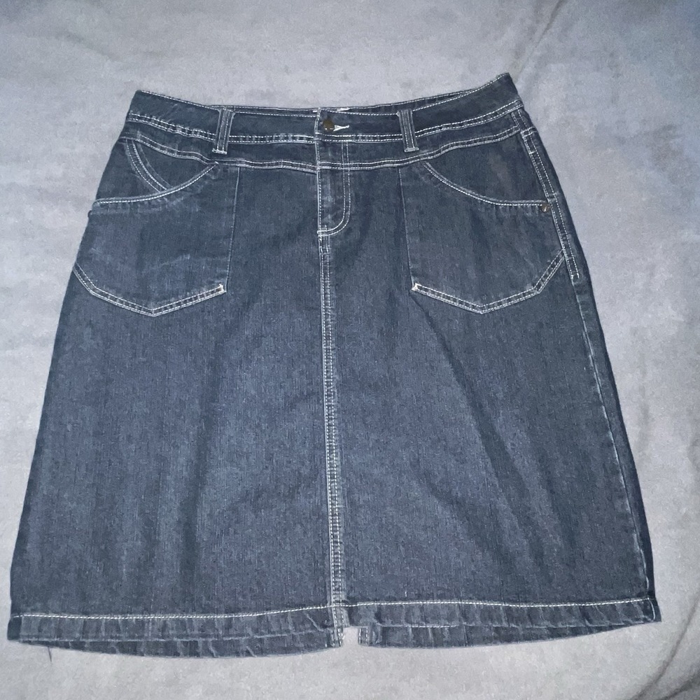 Cato Denim Midi Skirt Size 14 Y2K Pocket Jean Skirt Straight Style Walking Split